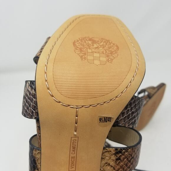Vince Camuto NEW Block Heel Snake Sandals Black and Brown Zipper Back Size 9 1/2 - Picture 7 of 12